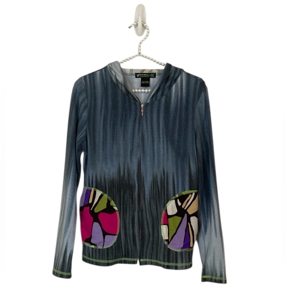 Monte Milano Small Lightweight Zip Up Hoodie Colorful Patterned Pockets and Hood